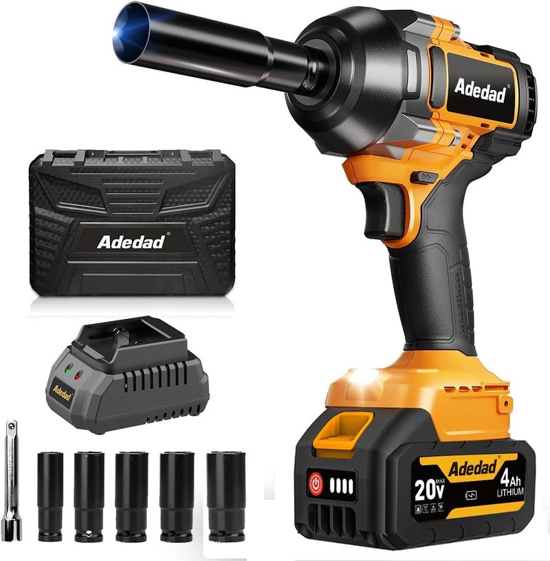Adedad 1000N.m Cordless Impact Wrench 1/2 inch,20V 740ft-lbs High Torque Impact Gun with 4.0 AH Battery,Sockets and Case,Brushless Power Impact Driver for Automotive and Heavy Duty Use - Image 1